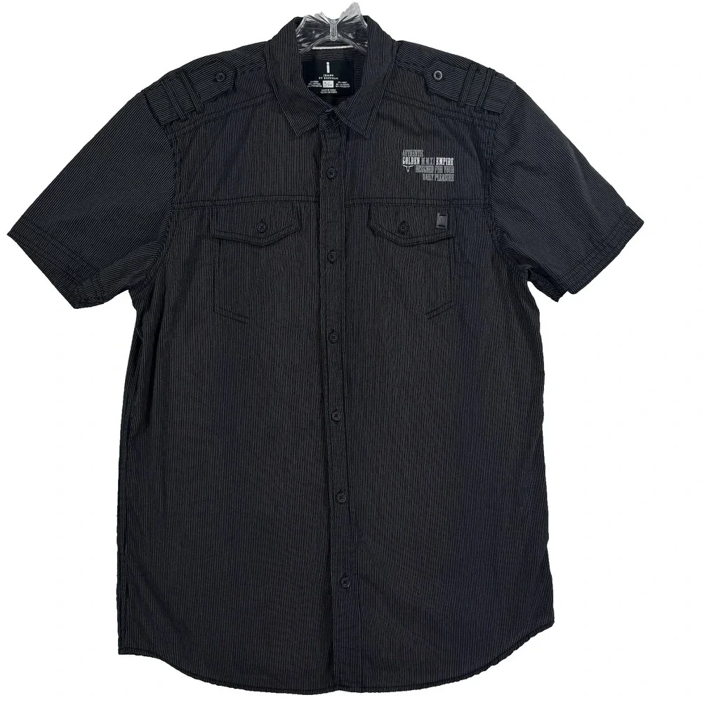 I‎ Jeans Buffalo Mens S Meyer Shirt Button Up Striped Short Sleeve Black White